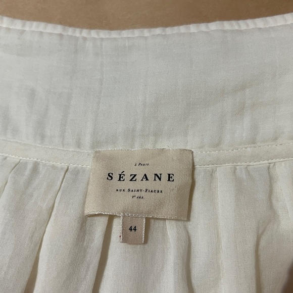 Sezane Hanna Skirt High Waist Midi Belted Button Front Cotton Cream Size 12 (44) - Picture 3 of 14